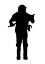 Silhouette of Anti-Riot Special Police Squad Member in Full Gear with Baton
