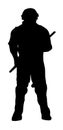 Silhouette of Anti-Riot Special Police Squad Member in Full Gear with Baton