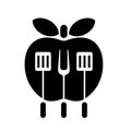 Silhouette apple vector icon and fork