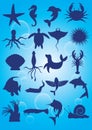 silhouette of aquatic animals. Vector illustration decorative design