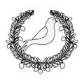 Silhouette arch of leaves with pigeon with olive branch