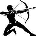Silhouette of Archer in Action with Bow and Arrow Vector Illustration Royalty Free Stock Photo