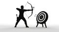 Archer Silhouette Aiming at Target with Arrows Royalty Free Stock Photo