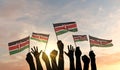 Silhouette of arms raised waving a Kenya flag with pride. 3D Rendering Royalty Free Stock Photo