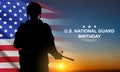 Silhouette of army soldier with USA flag on a background the sunset or the sunrise Royalty Free Stock Photo