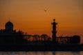 Silhouette of the arrow Vasilevsky island in St. Petersburg.