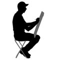 Silhouette, artist at work on a white background