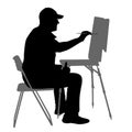 Silhouette, artist at work on a white background