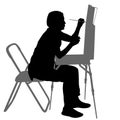 Silhouette, artist at work on a white background