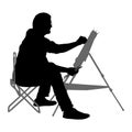 Silhouette, artist at work on a white background