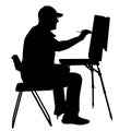 Silhouette, artist at work on a white background