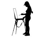Silhouette, artist at work on a white background,