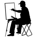 Silhouette, artist at work on a white background,