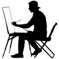 Silhouette, artist at work on a white background,