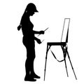 Silhouette, artist at work on a white background