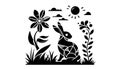 Silhouette artwork depicting a rabbit in a natural setting. The ra Royalty Free Stock Photo