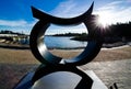 Silhouette artwork sculpture in abstract design at Barangaroo reserve in the sunshine day.