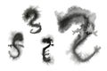 Silhouette of Asian dragon painting on white background, Japanese black ink illustration, sumi watercolor, abstract art Royalty Free Stock Photo