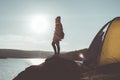 Silhouette Asian woman relax on holiday concept travel Royalty Free Stock Photo