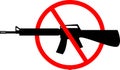 Silhouette of assault rifle with red sign over it. Vector illustration. Royalty Free Stock Photo