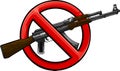 Silhouette of assault rifle with sign over it - weapons ban. Royalty Free Stock Photo