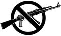 Silhouette of assault rifle with sign over it - weapons ban. Royalty Free Stock Photo