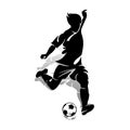 Silhouette of an athlete soccer player with a ball, makes a punch, on a white background,