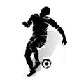 Silhouette of an athlete soccer player playing with a ball, on a