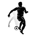 Silhouette of an athlete soccer player playing with a ball, on a