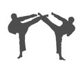 Silhouette of athletes. Karate sparring. Vector illustration