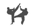 Silhouette of athletes. Karate sparring. Vector illustration