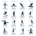 silhouette of athletes simple icon set. with swimmer, skier, snowboarder icon