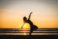 Silhouette of a happy dancer girl jumping the sunset Royalty Free Stock Photo