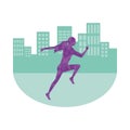 Silhouette of athletic woman running on the city