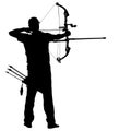 Silhouette attractive male archer bending a bow and aiming in the target