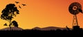 silhouette of Australian Outback scenery in the sunset