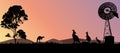 silhouette of Australian scenery of kangaroos