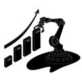 Silhouette automatic trading robot isometric concept with chart and upward arrow isolated on white.