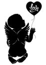 Silhouette baby angel with balloon love Royalty Free Stock Photo