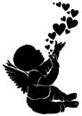 Silhouette baby angel with heart Royalty Free Stock Photo