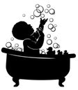 Silhouette Baby bathroom with bubbles Royalty Free Stock Photo