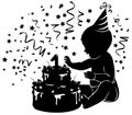 Silhouette baby with birthday cake with candle figure