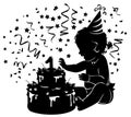 Silhouette baby girl with birthday cake with candle figure 1 Royalty Free Stock Photo