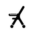 Silhouette Baby high chair. Outline icon of children goods. Black simple illustration of special wheeled seat. Flat isolated
