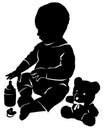 Silhouette baby and nipple bottle