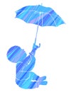 Silhouette baby umbrella and blue rain