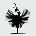 Silhouette of ballerina in black dress, charcoal vector illustration, tiptoe pose, ballet performer, generative ai Royalty Free Stock Photo