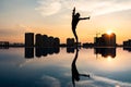 Silhouette of ballerina performing outdoor during sunset. Concept of willpower, motivation and desire