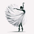 Silhouette of a ballerina in a white dress on a white background. Vector illustration,  ballet dance, generative ai Royalty Free Stock Photo