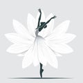 Silhouette of a ballerina in a white floral dress,  ballet dance performer, tiptoe dancing, vector illustration, generative ai Royalty Free Stock Photo